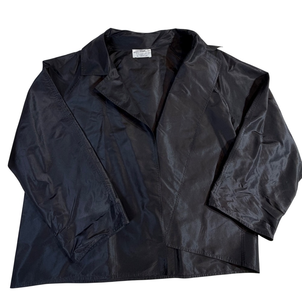 Zoran Silk Jacket One Size Black Asymmetric Open Front Made in Italy